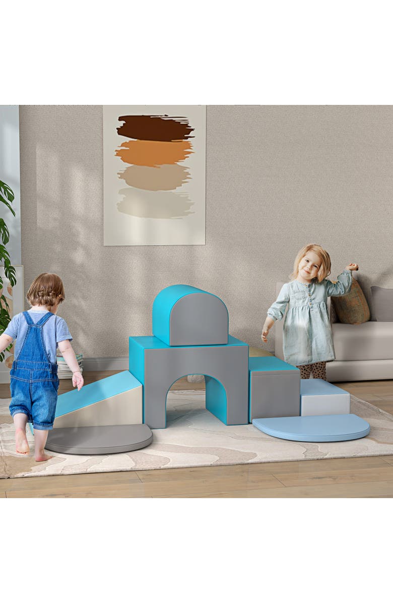 Qaba 7-Piece Rearrangeable Toddler Climber, Baby Soft Play Equipment, Alternate, color, Contemporary