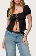 EDIKTED Lacey Split Front Lace-Up Top