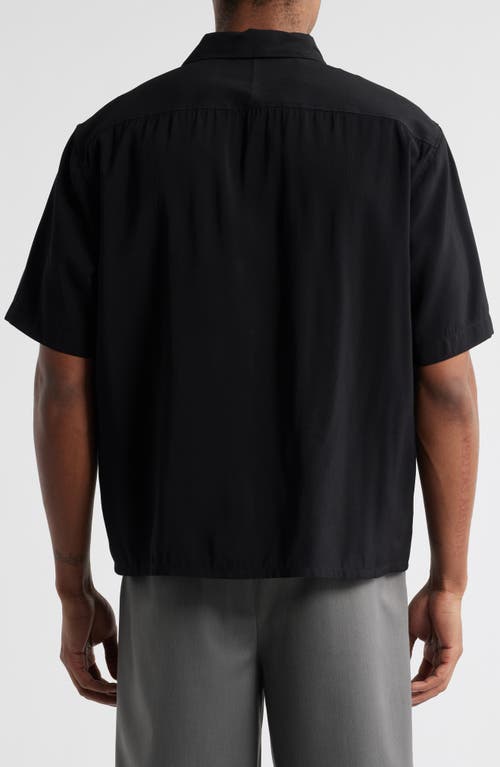 Open Edit Oversize Texture Short Sleeve Button-up Shirt In Black