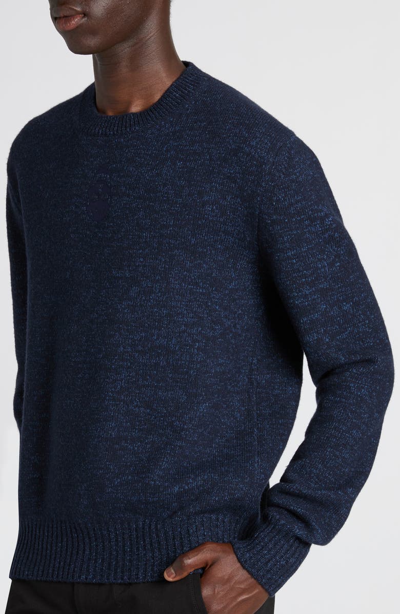 McQueen Skull Embroidered Wool Blend Mouliné Crewneck Sweater, Alternate, color, 