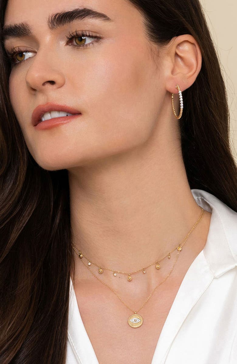 Gabriel & Co. Bujukan Beaded Diamond Hoop Earrings, Alternate, color, Gold