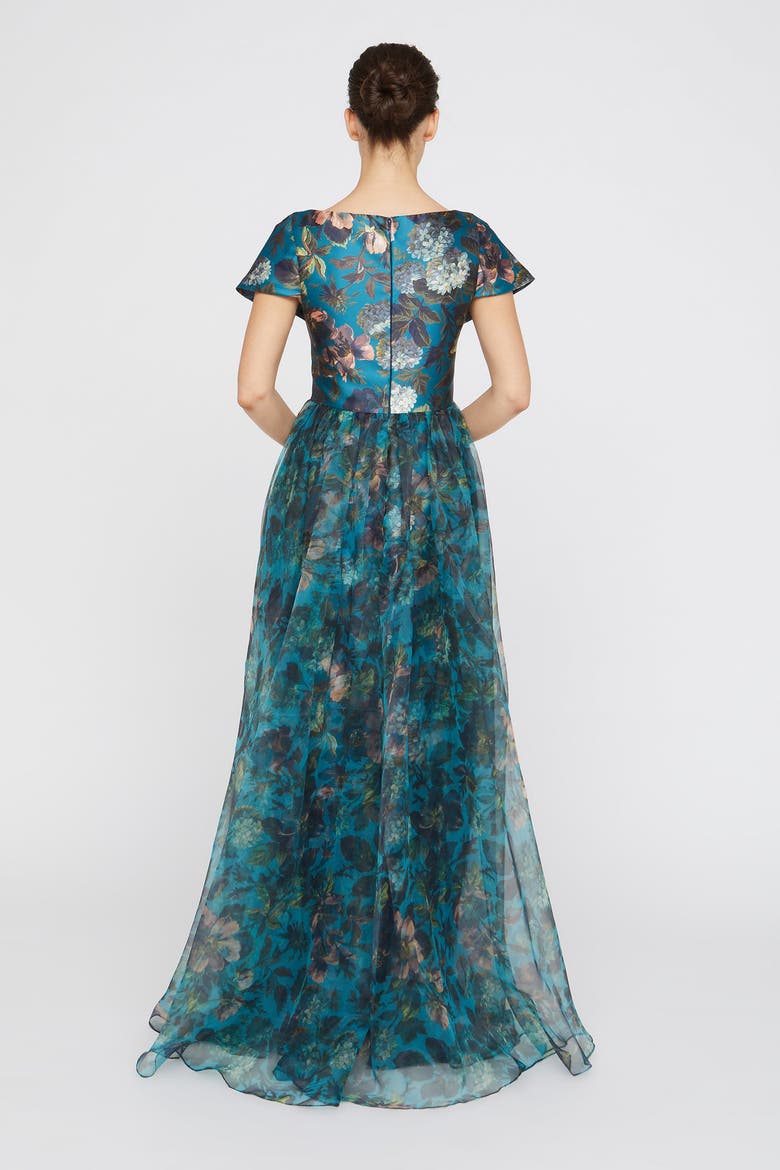Azaria Draped V-Neck Mikado Gown, Alternate, color, Gilded Hydrangea
