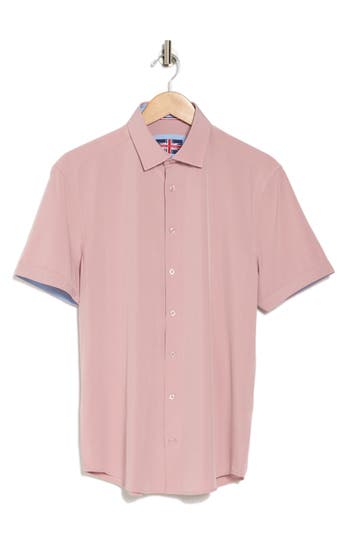 Soul Of London Microfiber Stretch Short Sleeve Button-down Shirt In Dusty Pink/rose Cendre