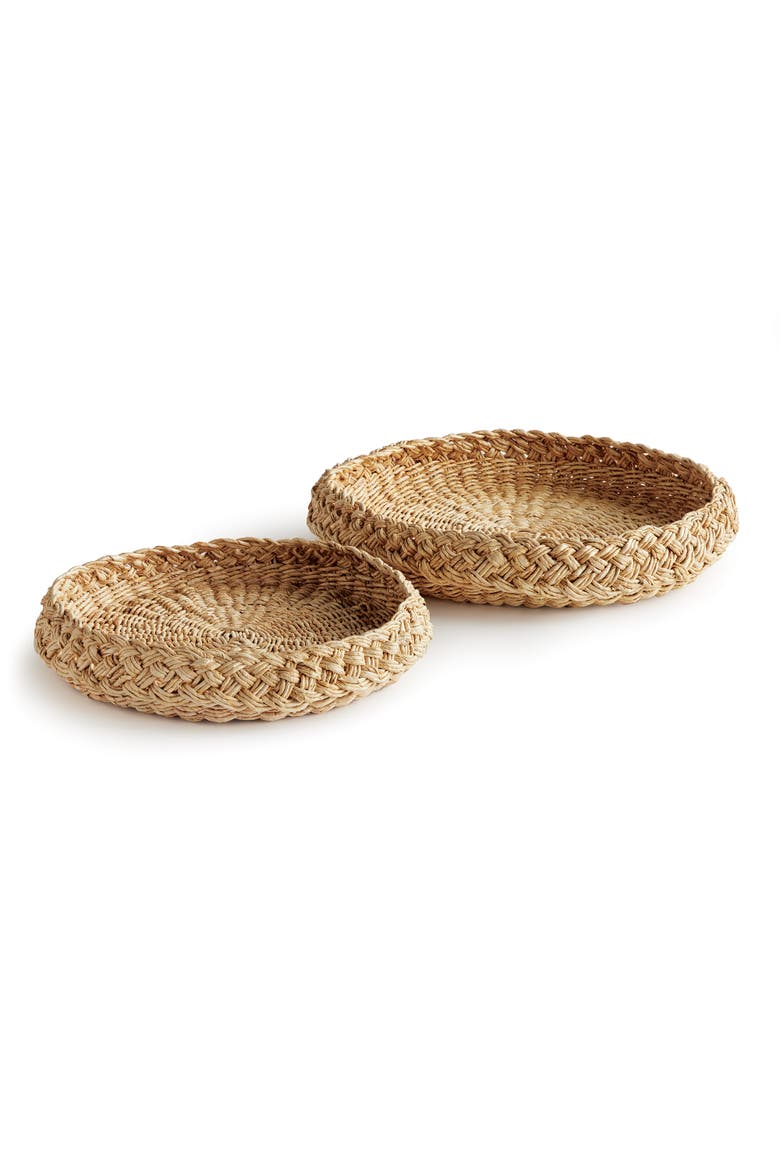 Abaca French Braided Round Decorative Trays Set of 2, Main, color, Beige