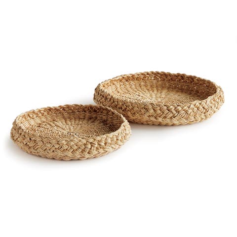Abaca French Braided Round Decorative Trays Set of 2