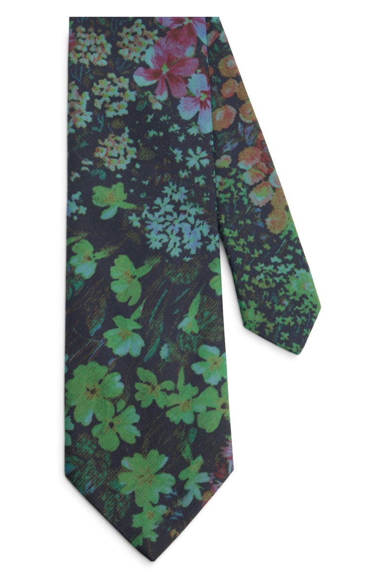 Floral Cupro & Cotton Tie, Alternate, color, PETROL
