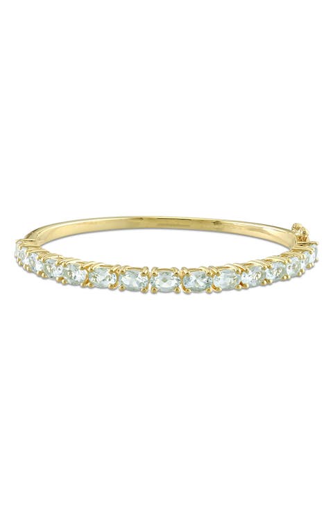 Gold-Tone Oval Aquamarine Bangle Bracelet