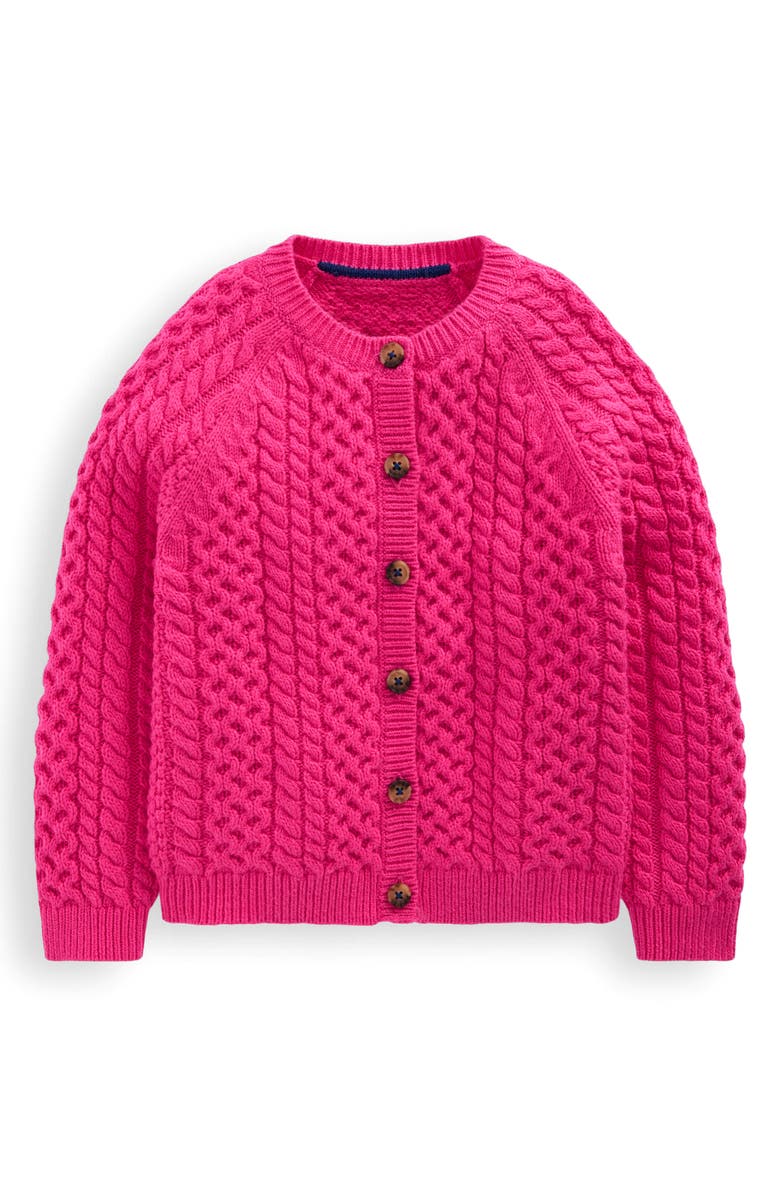 Mini Boden Kids' Heritage Cable Cardigan, Main, color, Raspberry Pink
