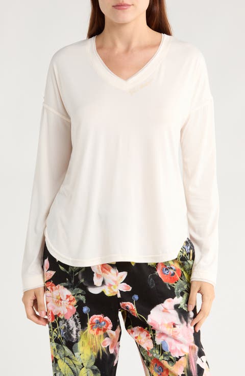 Sheer Mesh Trim Pajama Top