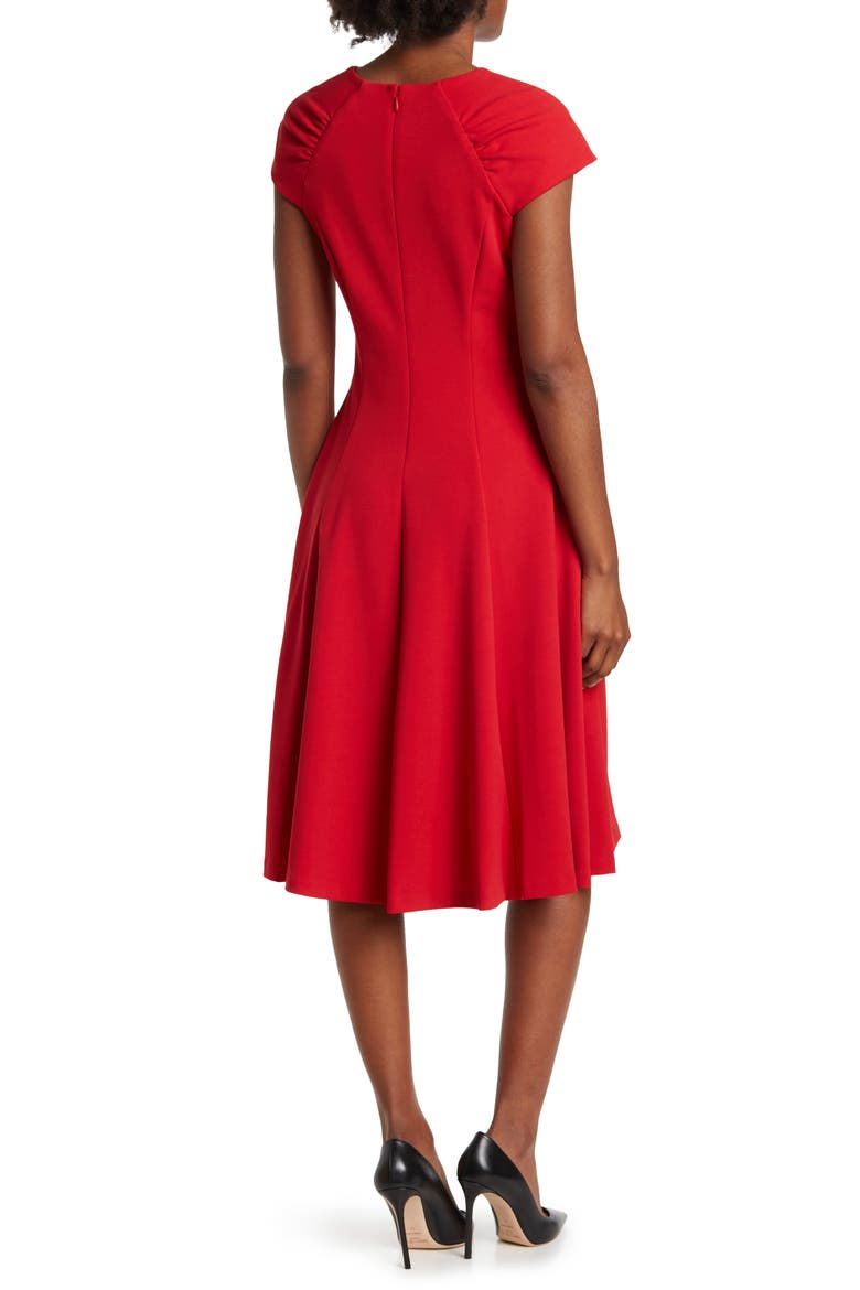 Rouche Cap Sleeve Midi Dress, Alternate, color, RED