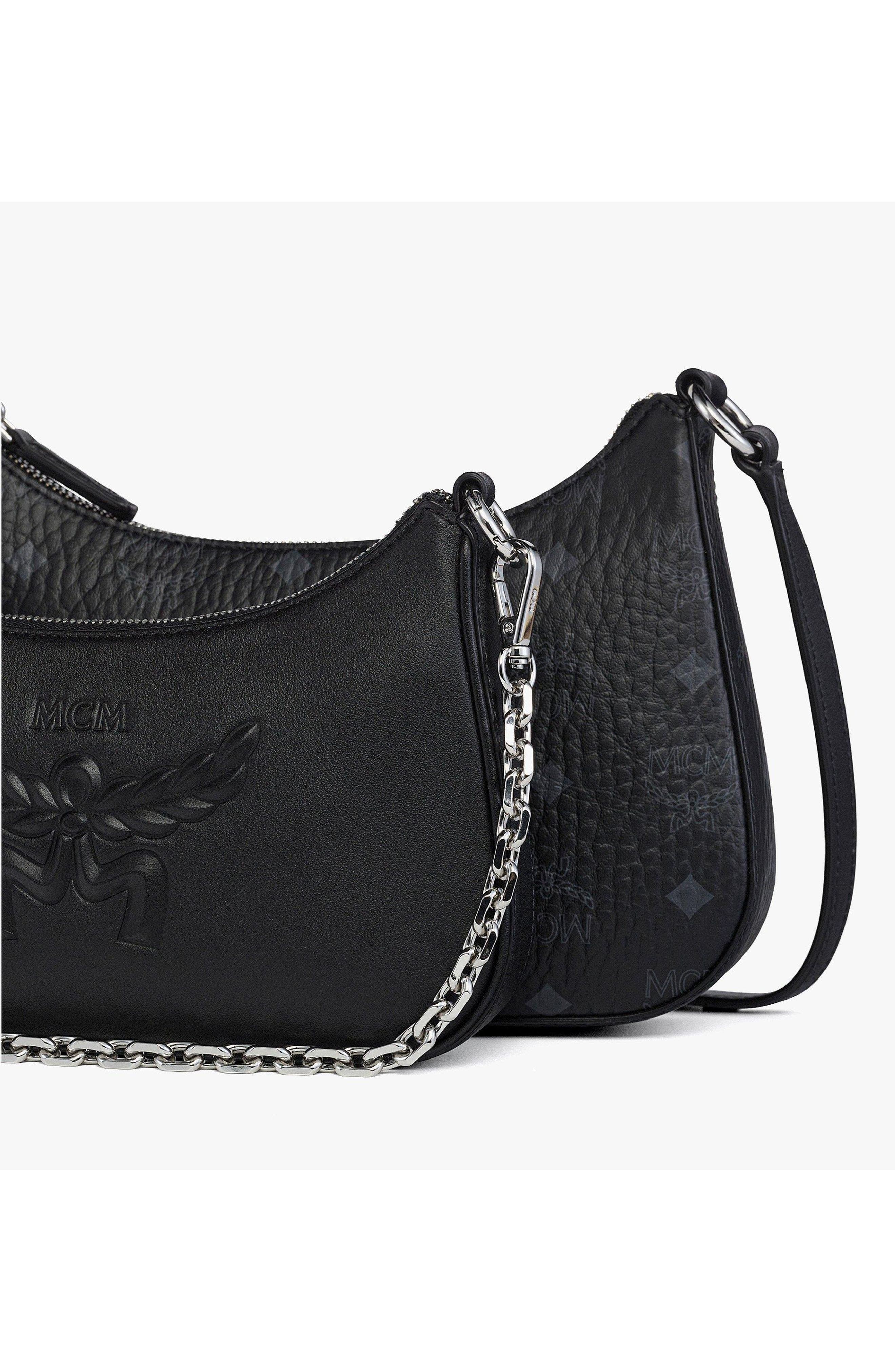 MCM Aren Duo Hobo in Visetos, Alternate, color, Black