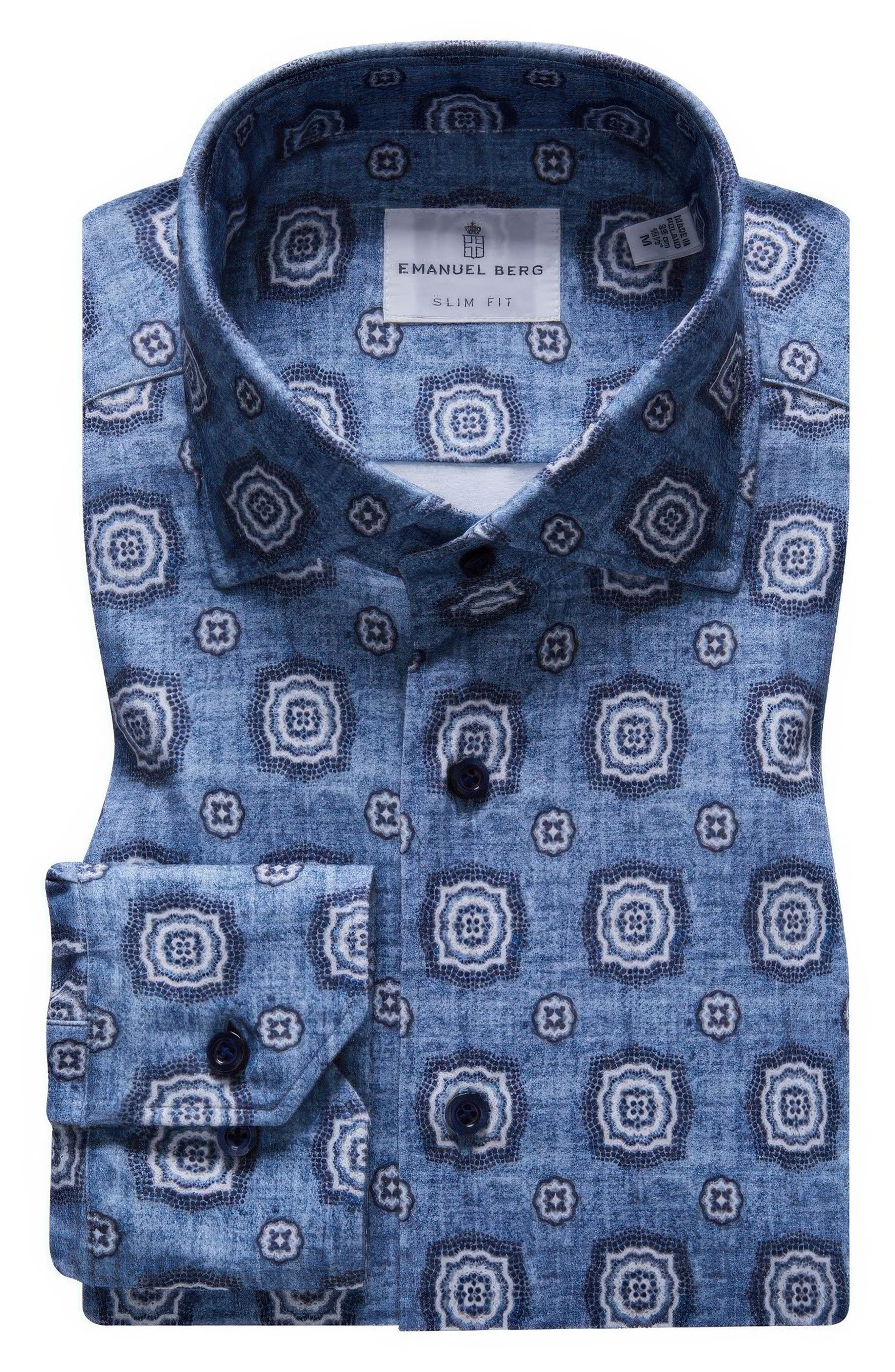 Emanuel Berg Modern Fit 4 Flex Stretch Knit Button-Up Shirt