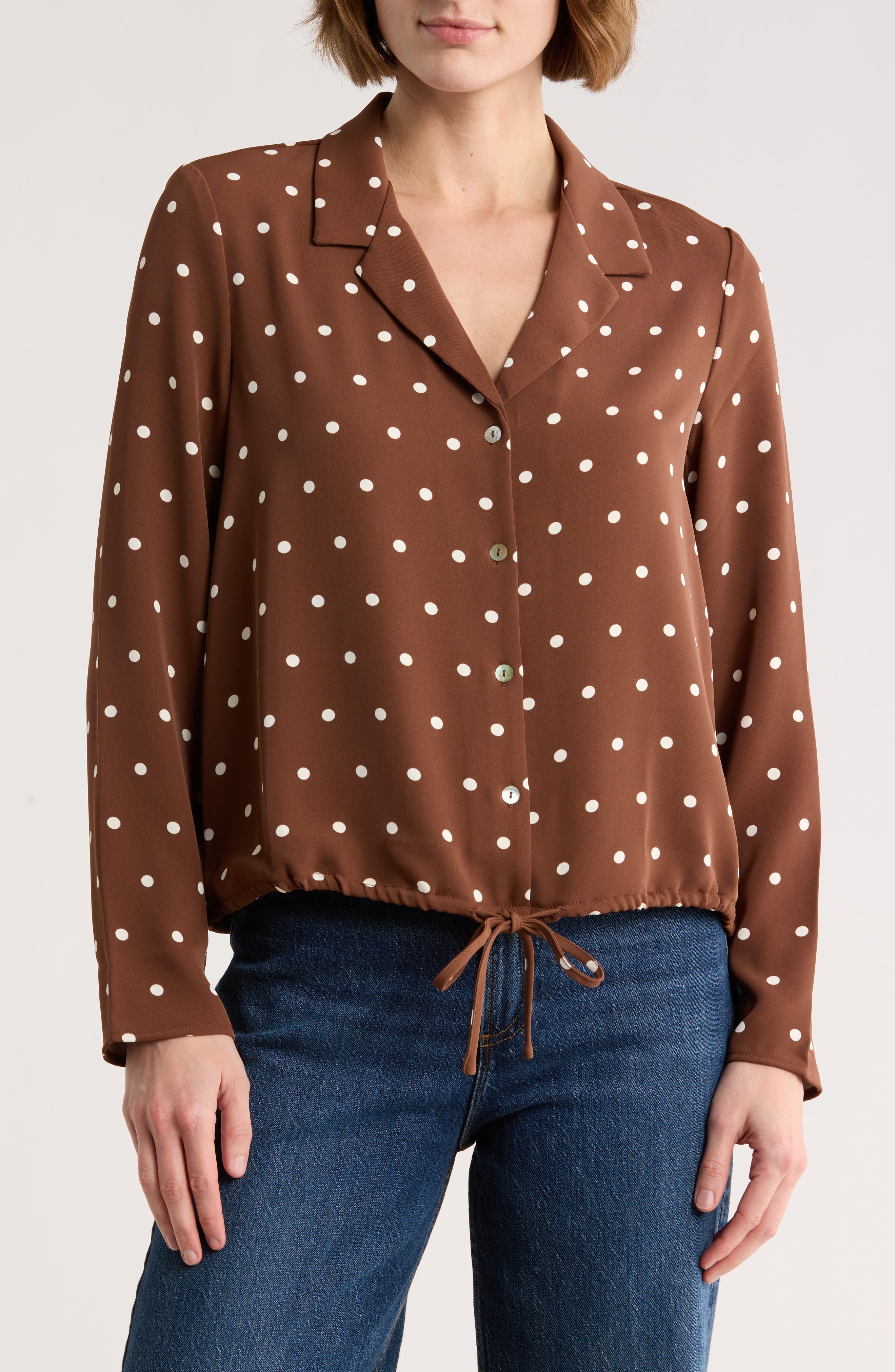 Long Sleeve Drawstring Hem Button-Up Shirt - image 5