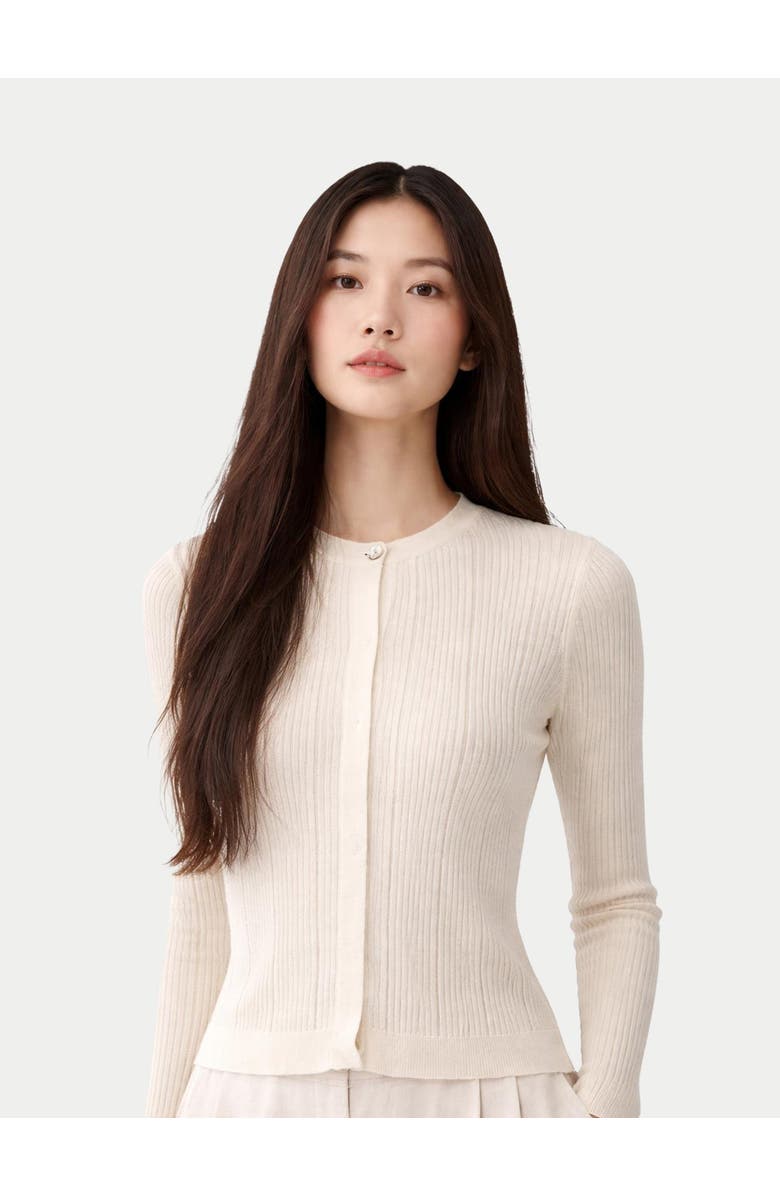 GOBI Mongolian Cashmere Hidden Button-Front Cashmere Silk Cardigan, Alternate, color, Whisper White