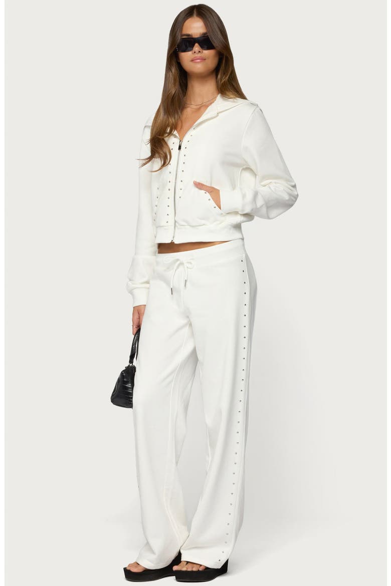 Enid Studded Wide Leg Sweatpants, Alternate, color, WHITE