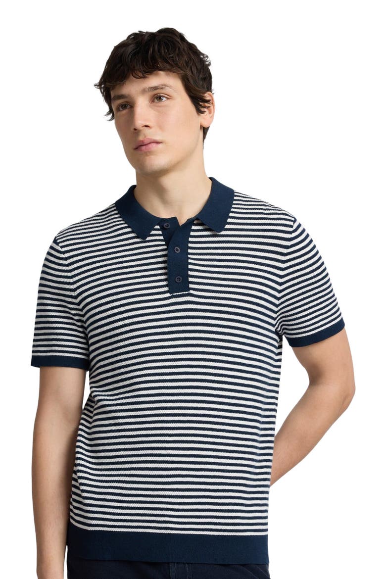 Cotton Textured Knit Polo Tee, Alternate, color, Midnight/Egret