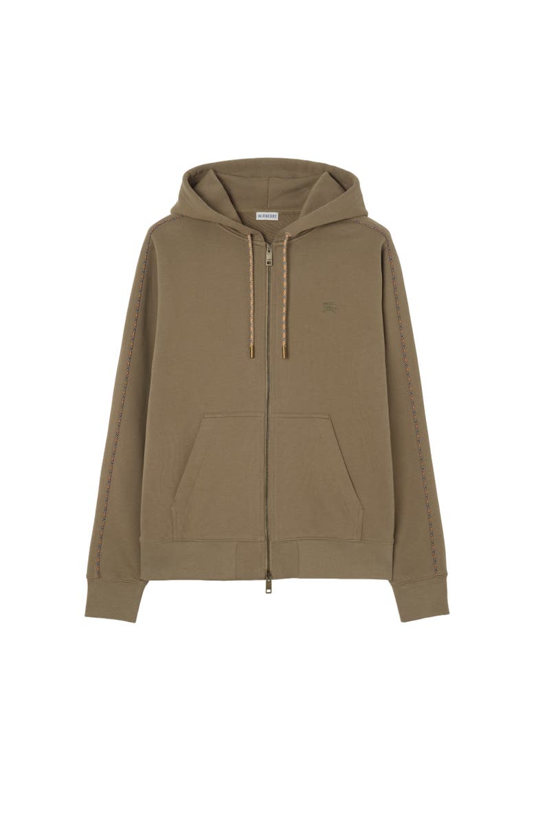 Burberry Check Piping Cotton Zip Hoodie, Alternate, color, Finch Brown