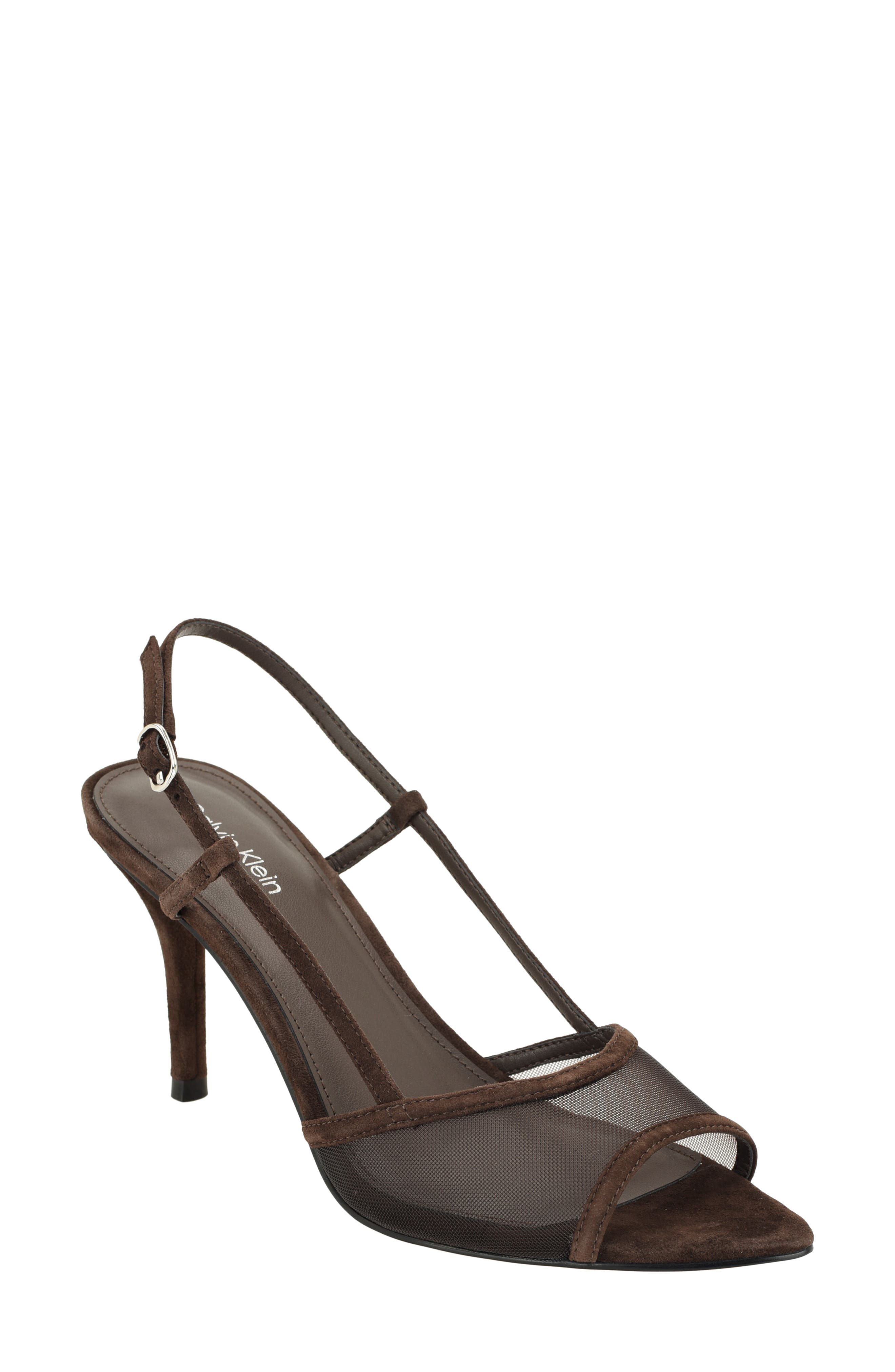 Corette Slingback Sandal, Main, color, DARK BROWN SUEDE MESH