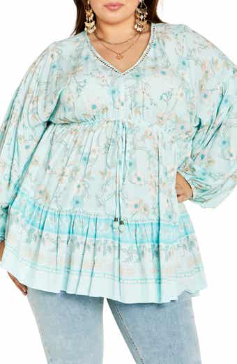 City Chic Spirited Floral Print Tunic Top