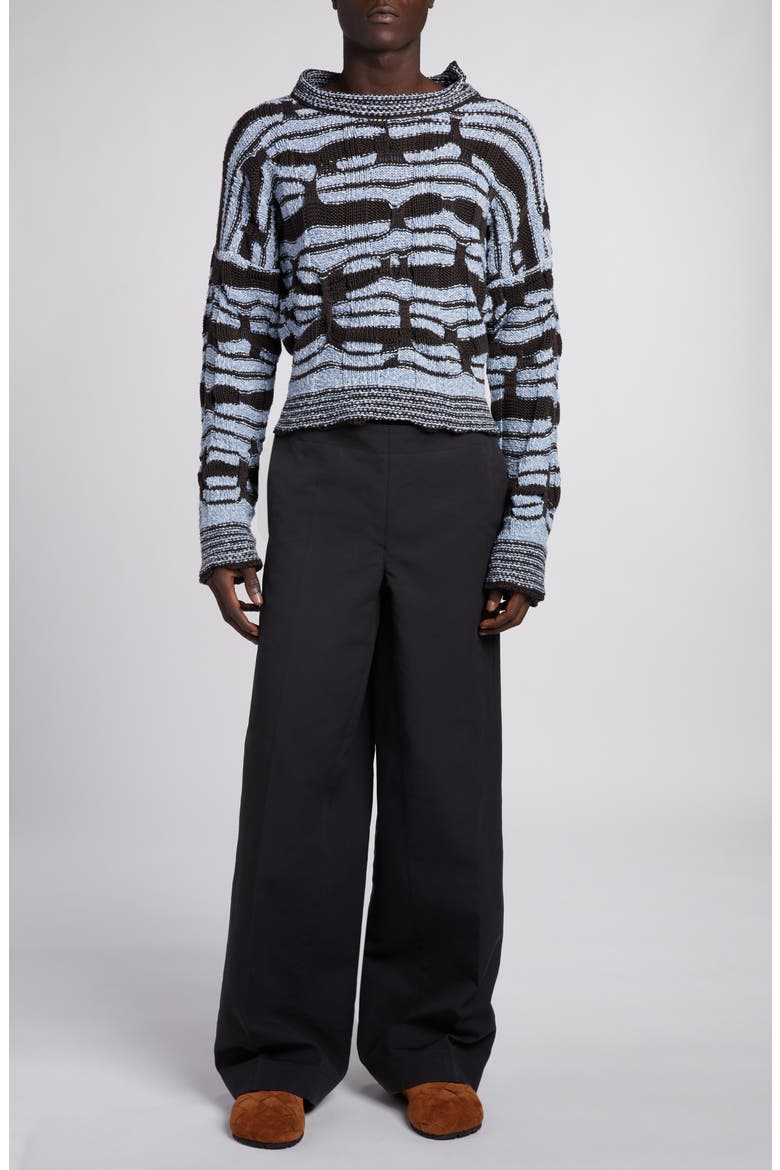 Distorted Stripe Cotton & Linen Sweater, Alternate, color, ADMIRAL/ FONDANT