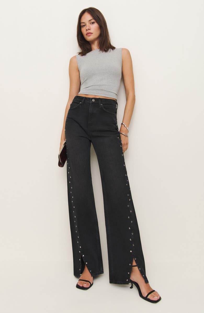 Reformation Cary Studded High Waist Slouchy Wide Leg Jeans, Alternate, color, Vana Studded