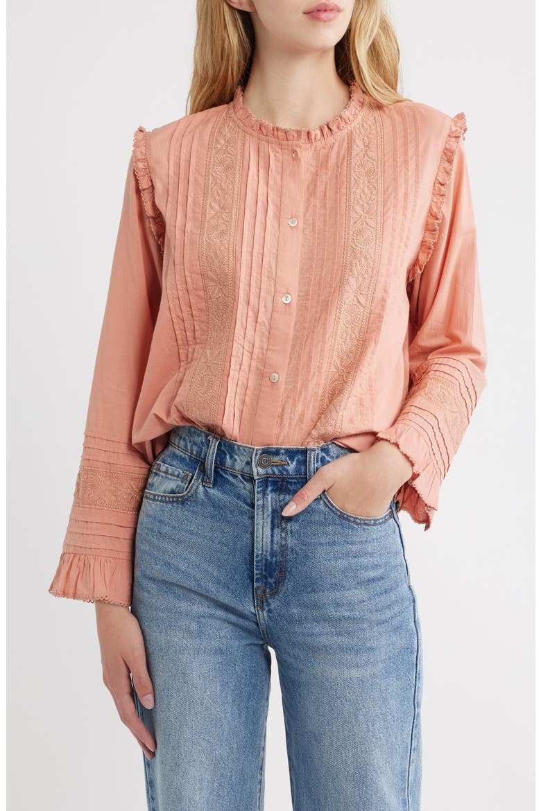 Antoinette Embroidered Organic Cotton Top, Main, color, ROSE TAN