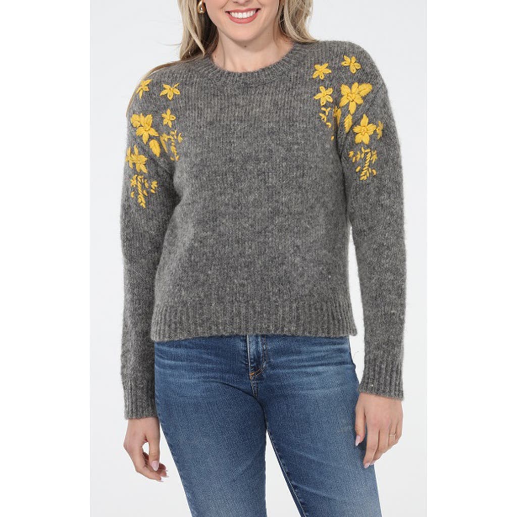 Rain And Rose Floral Embroidered Sweater In Gray