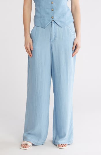 Love By Design April High Waist Wide Leg Pants In Light Chambray