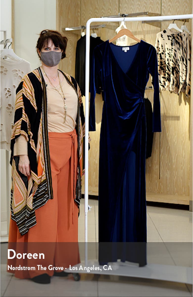 Ruched Long Sleeve Velvet Gown, sales video thumbnail