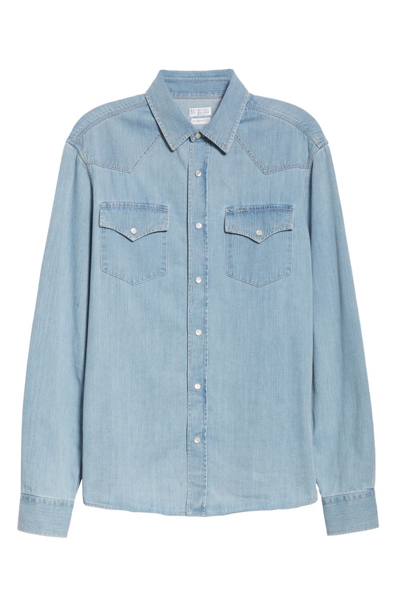 Brunello Cucinelli Leisure Fit Denim Western Shirt, Alternate, color,