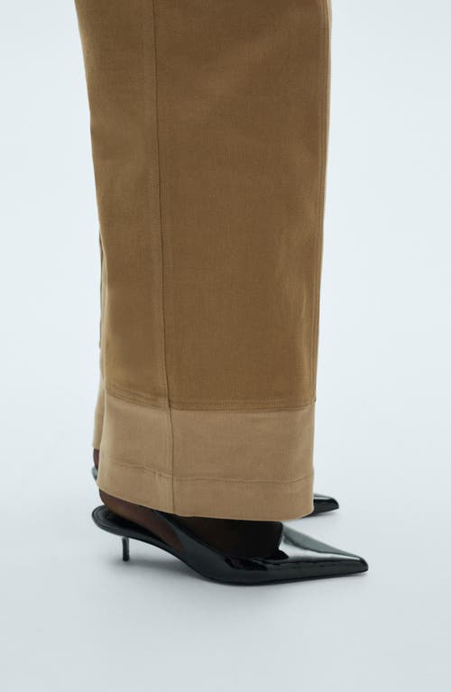 Mango High Waist Straight Leg Pants With Contrast Panels In Beige