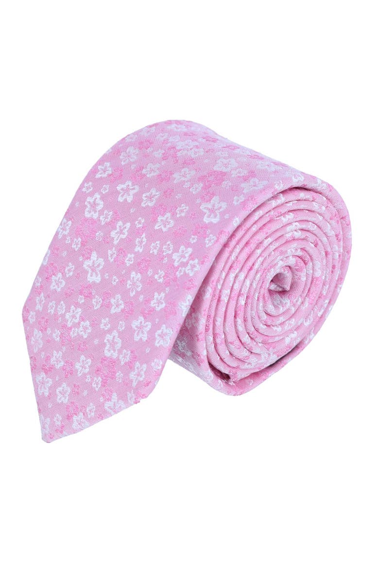 Hanami Cherry Blossom Burst Linen Blend Novelty Necktie, Main, color, Pink