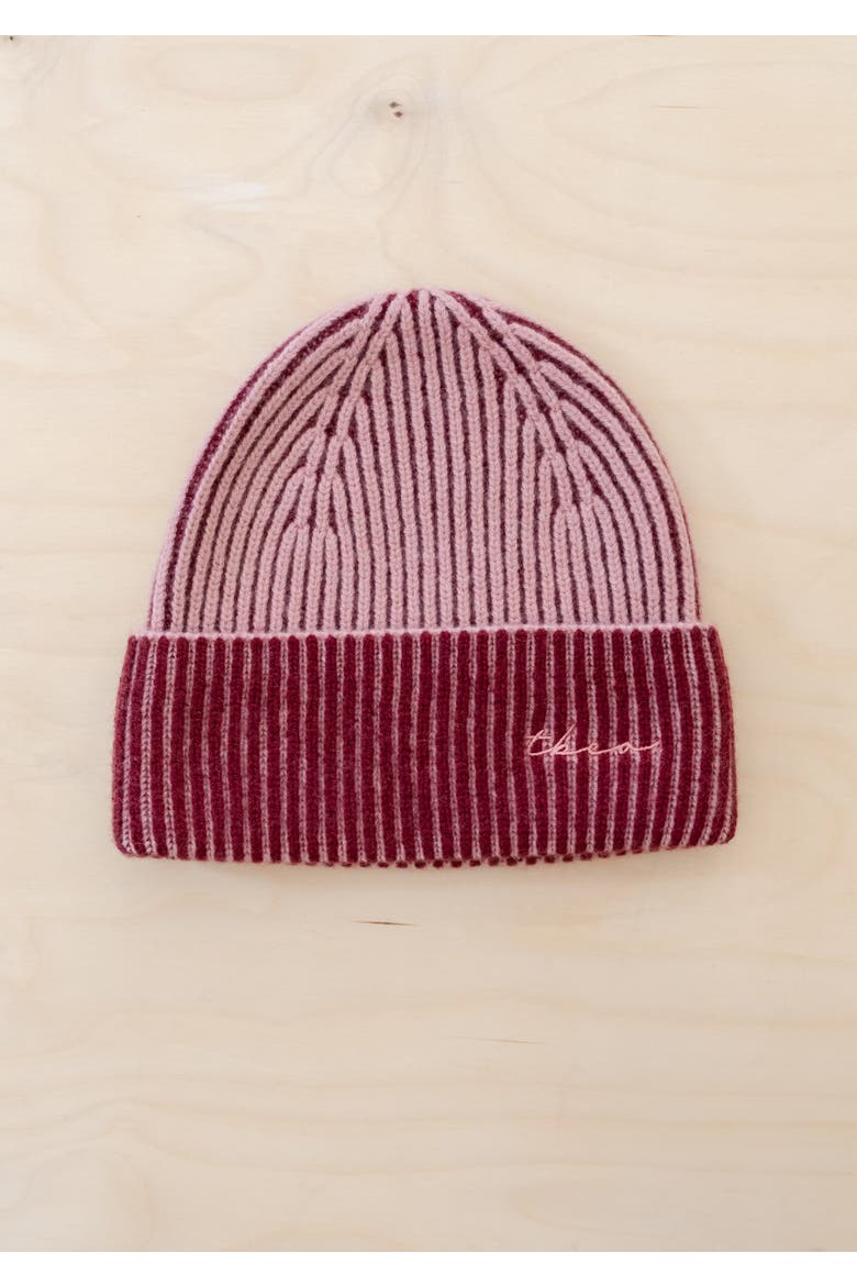 Cashmere & Merino Ribbed Two-Tone Beanie, Alternate, color, Pink Two-Tone