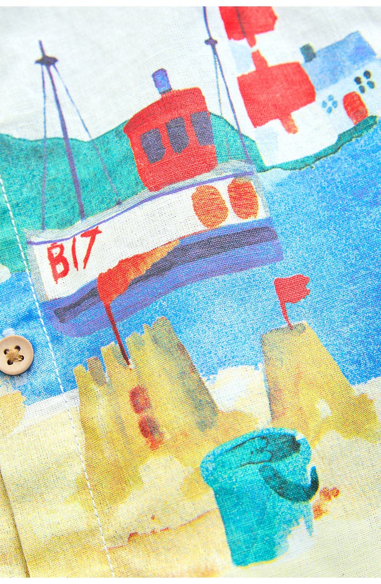 NEXT Kids' Seaside Print Grandad Collar Short Sleeve Button-Up Shirt, Alternate, color, Blue