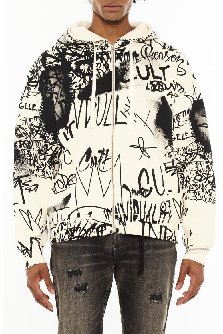 Scribbled Graphic Zip Hoodie, Main, color, WINTER WHITE
