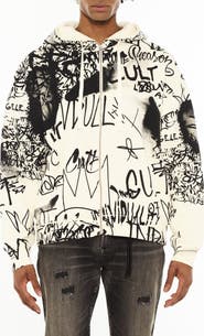 Cult of Individuality Scribbled Graphic Zip Hoodie