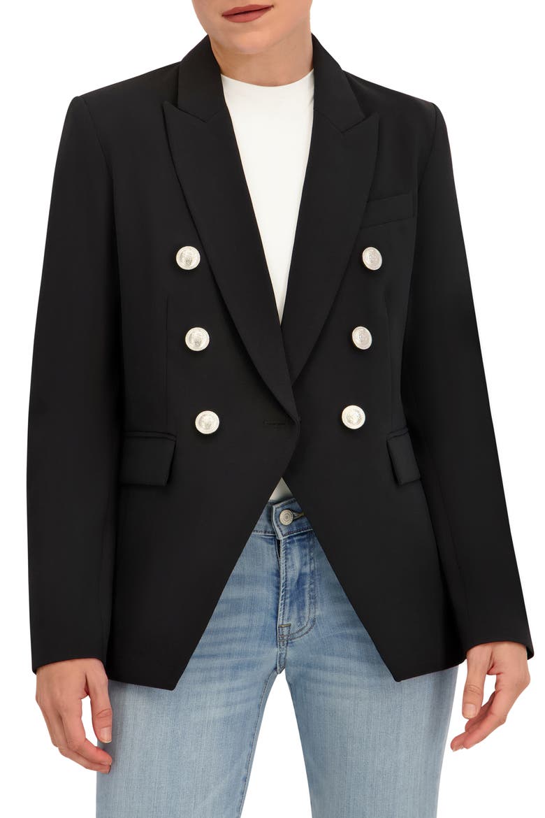 Double Breasted Blazer, Main, color, BLACK/ SILVER