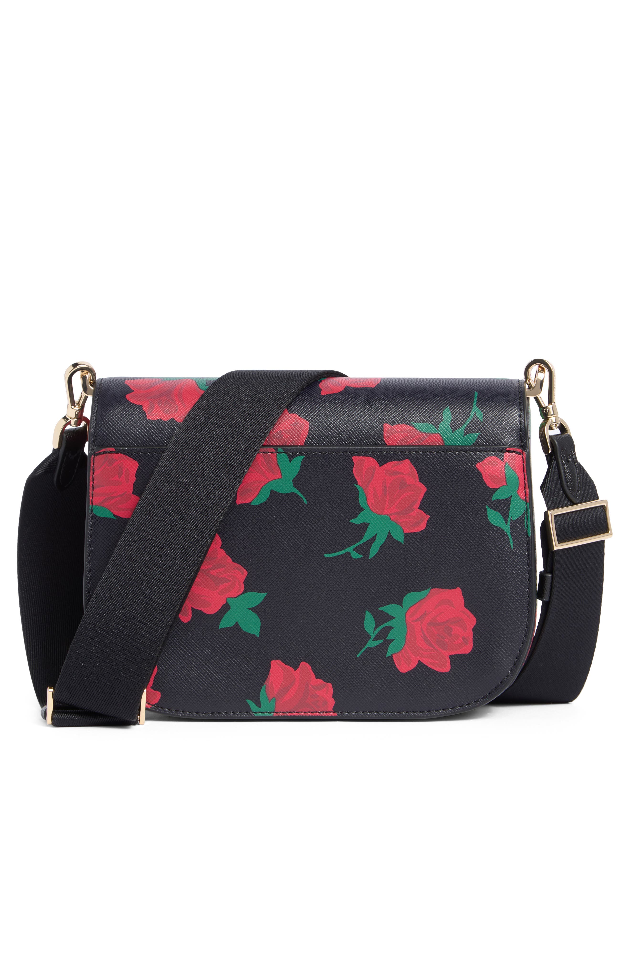 Kate Spade New York madison rose toss print saddle bag, Alternate, color, Black Multi