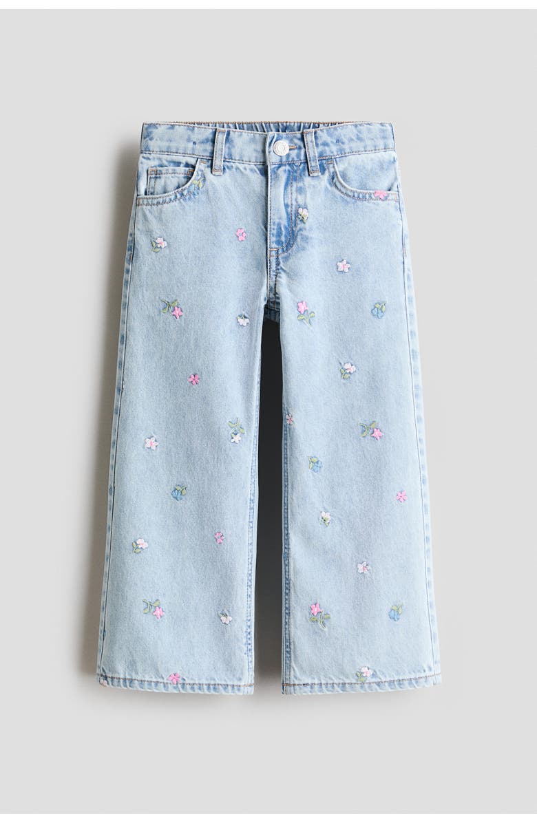 H&M Motif-detail Wide Leg Jeans, Main, color, Light Denim Blue/Flowers