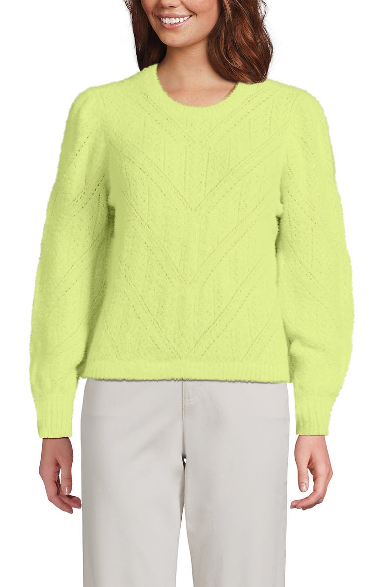 Lands' End Eyelash Fuzzy Pointelle Puff Sleeve Sweater, Alternate, color, 