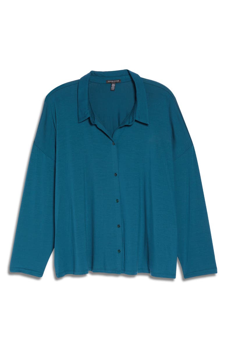 Eileen Fisher Classic Collar Stretch Jersey Boxy Shirt, Alternate, color,