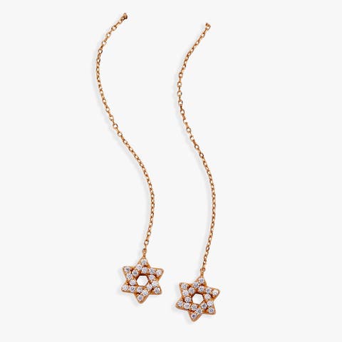 Delicate Pave Star of David Threader Earrings