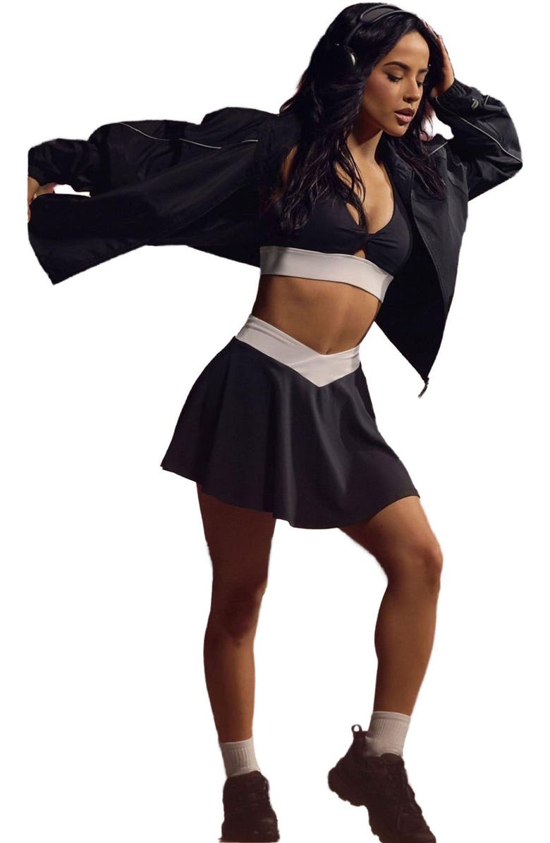 Fabletics Women's Crossover Flounce Skirt, Alternate, color, Black/Classic White