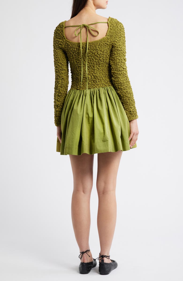 Damson Madder Malinda Smocked Long Sleeve Organic Cotton Minidress, Alternate, color, Olive