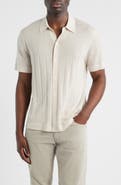 Nordstrom Textured Merino Wool & Silk Short Sleeve Button-Up Sweater