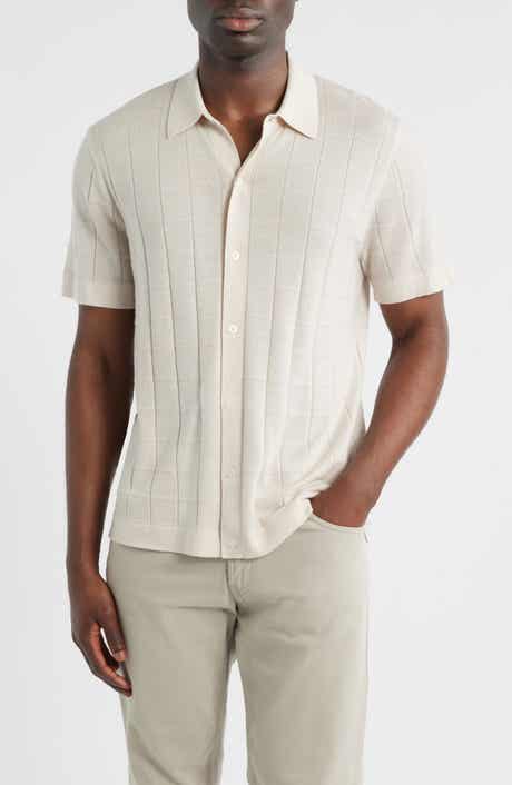 Textured Merino Wool & Silk Short Sleeve Button-Up Sweater