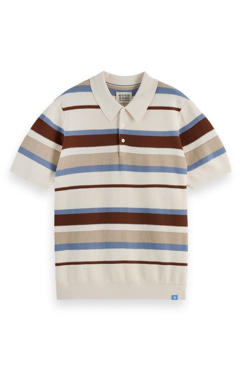 Scotch & Soda Stripe Textured Cotton Knit Polo, Alternate, color, Plaza Taupe Stripe