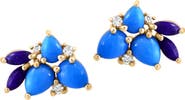 EFFY 14K Yellow Gold Lapis Lazui, Turquoise & Diamond Cluster Stud Earrings - 0.08ct.