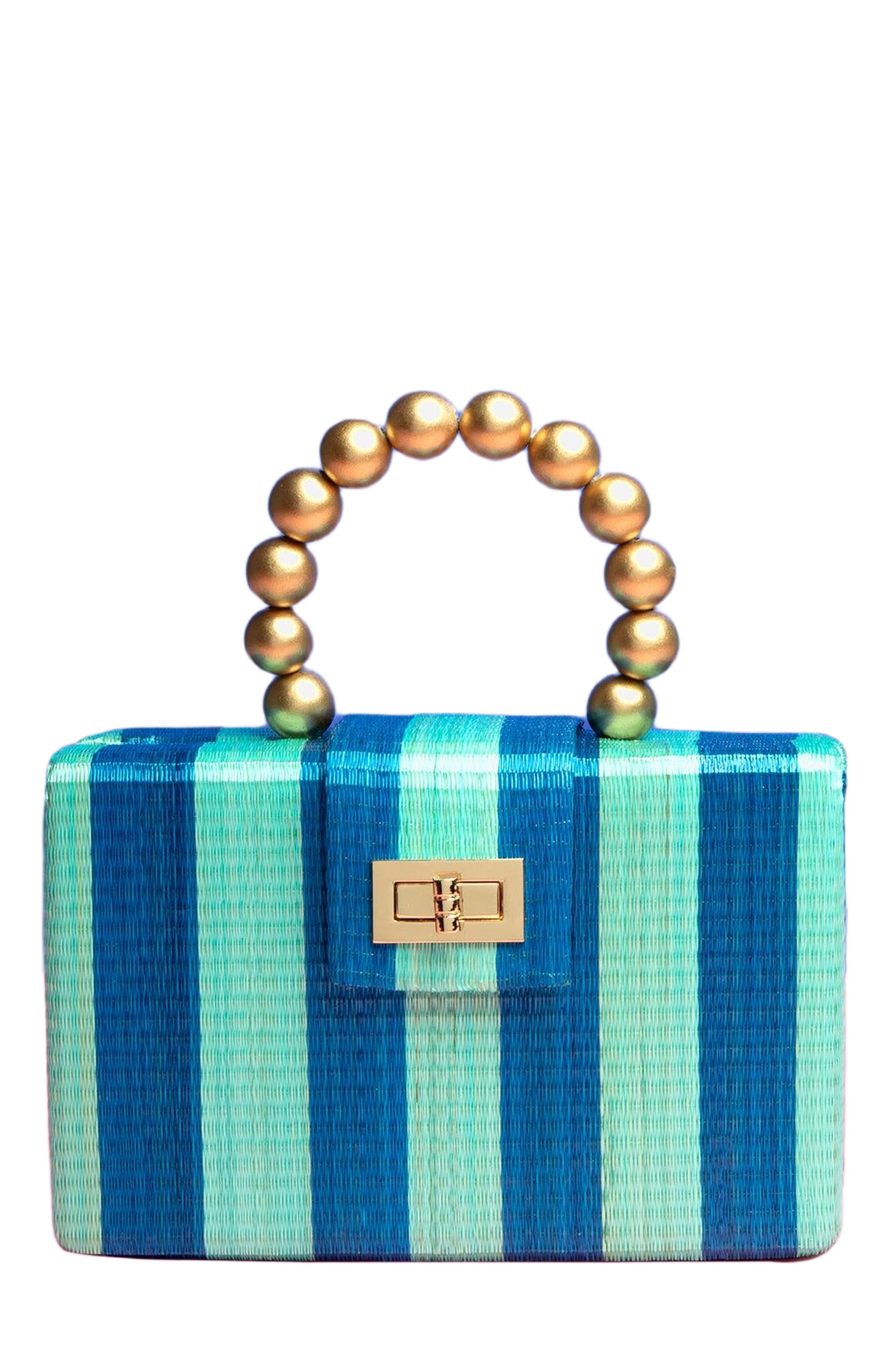 Soli & Sun THE LOUISA Woven Straw Clutch Bag, Alternate, color, Blue & Turquoise Stripe