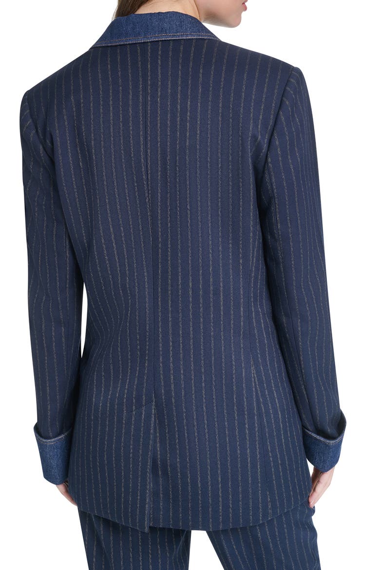 Denim Trim Striped Blazer, Alternate, color, NAVY/ GOLD